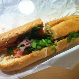 Bonmi chicken sandwich, spicy, all toppings.