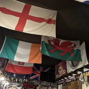 Flags on the ceiling.