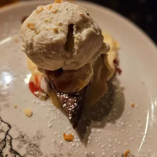 Ice cream over a brownie