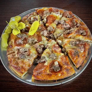 a pizza on a platter