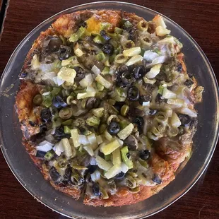 The single size vegetarian pizza with pineapple