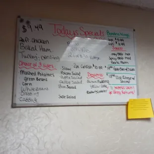 Specials for the day.