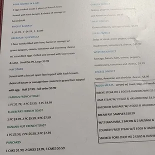 the menu for the restaurant