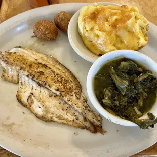Grilled redfish, baked macaroni and greens!