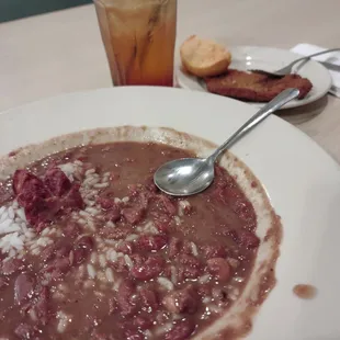 As always, delicious red beans and rice with sausage and paneed porkchop!  So good!