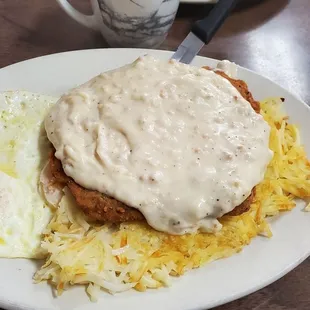 8oz country fried steak and eggs, sourdough toast still coming.