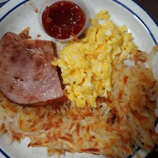 Kid&apos;s egg, ham, and hash (sub bacon for ham for a few more dollars)