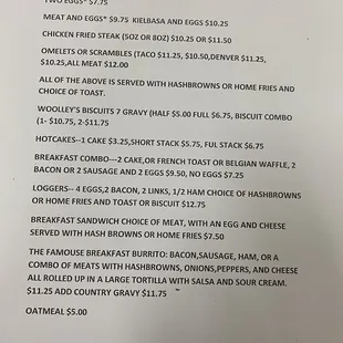 Breakfast menu