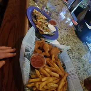 Lent shrimp basket and quesadilla