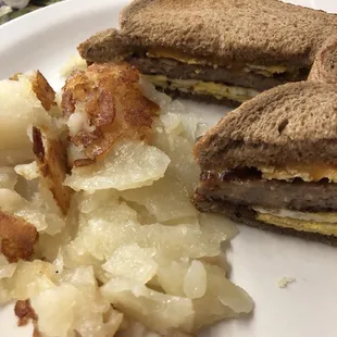 Sausage egg and cheese on wheat