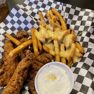 Chicken tenders and cheese fries