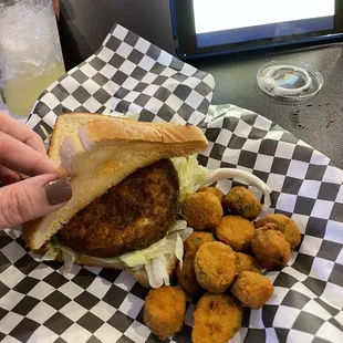 Crawfish burger and okra