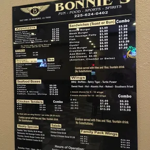 a menu on a wall