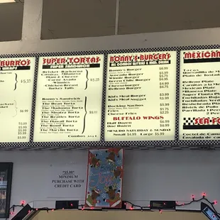 Menu of burritos. They also have breakfast burritos.