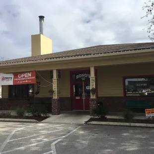 shows the front of the restaurant