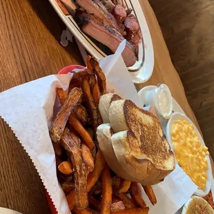 Sweet potato fries, one of the combos (sorry...forgot the exact name of the combo) mac n cheese, green chile stew