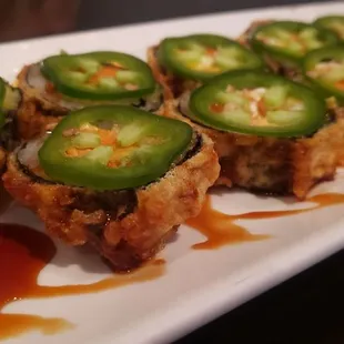 Customized tempura jb roll with added jalapeños