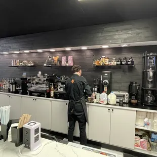 Large coffee bar with cool equipment and friendly staff!
