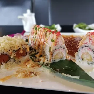 Combo #3 with Spicy Tuna Crunch roll and Four Seasons roll