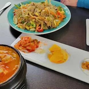 a variety of dishes on a table