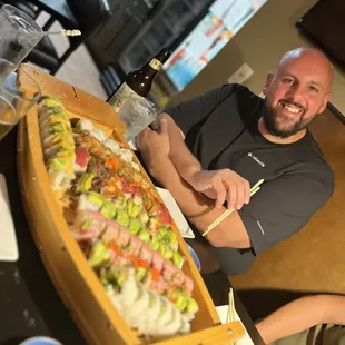 Sushi boat with one happy camper!