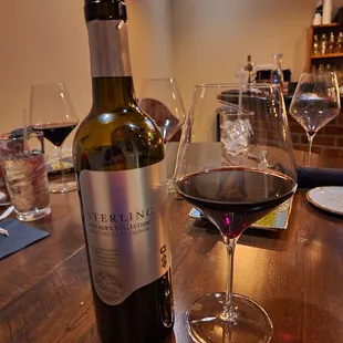 a glass of wine and a bottle of wine