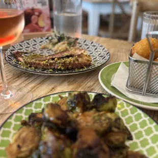 Grilled octopus, brussel sprouts, and anarcini