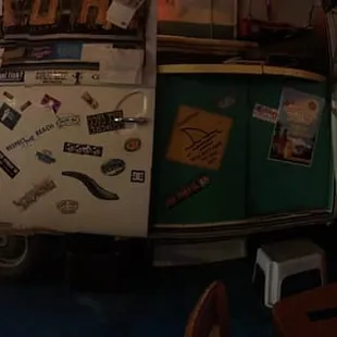 a vw bus covered in stickers