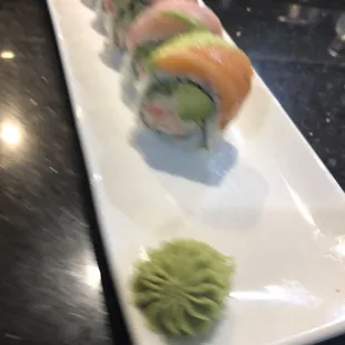 Rainbow roll after eating one piece.