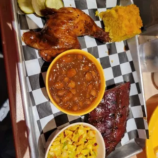 Chicken and ribs combo dinner