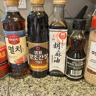 Basic Korean condiments for cooking and/or making banchan side dishes