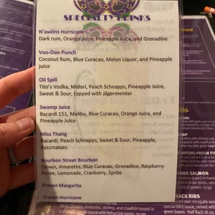 Drink menu