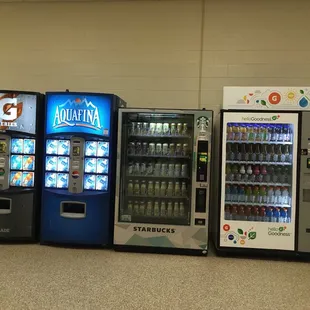 Vending machines. Approximately $1.80 for water.
