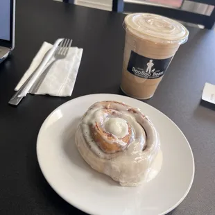 Cinnamon roll and Chai Latte