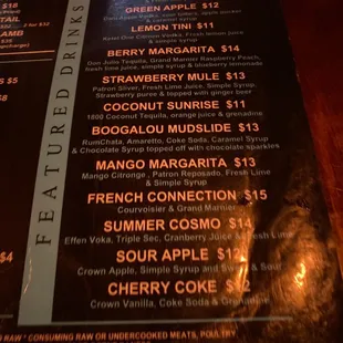 Drink menu