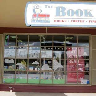 the front window of a bookstore