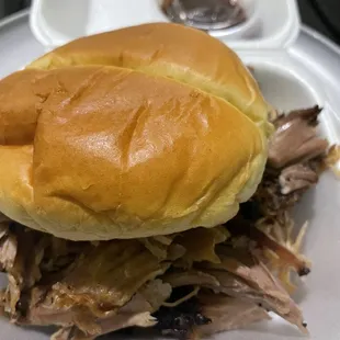 Huge pulled pork sandwich.