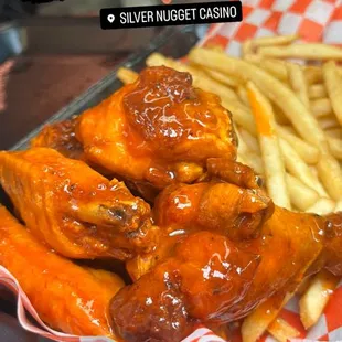 chicken wings and fries