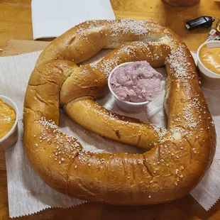 Big Family Pretzel!!!!  Beer cheese and blackberry cream cheese!!!