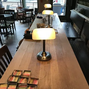 a table with a lamp on it