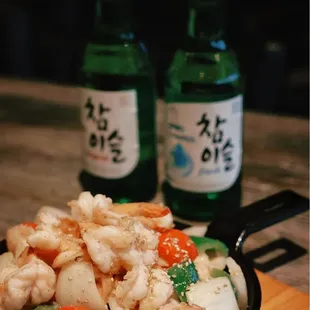 shrimp and vegetables in a skillet