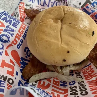 Old fashioned burger with bacon