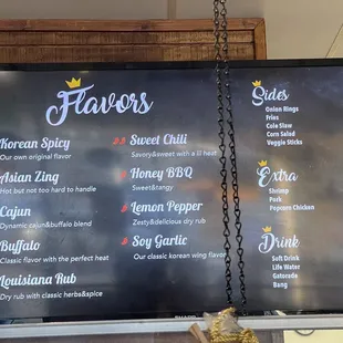 the menu of the restaurant