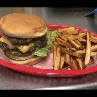 Double Cheeseburger and handcutt fries