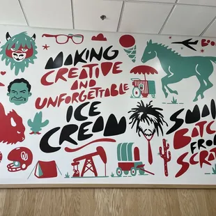 a mural of various items
