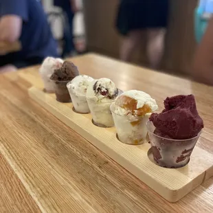 a row of desserts