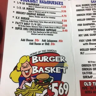 menu for burger basket