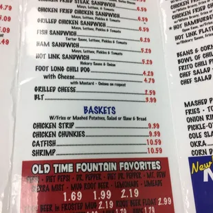 the menu of the restaurant