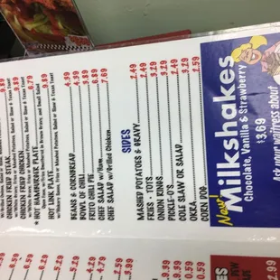a menu for a fast food restaurant