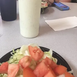 Salad with homemade ranch, drown it if you want, they leave the bottle.